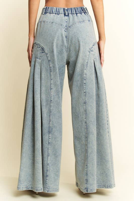 DENIM WIDE LEG FLARED PANTS