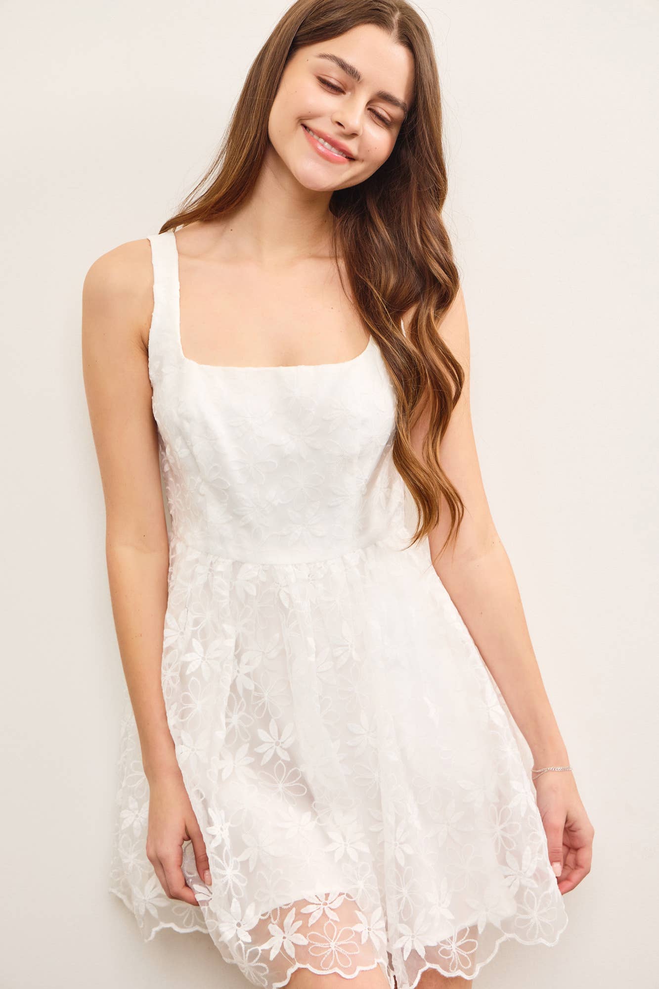 SQUARE NECK FLORAL ORGANZA SLEEVELESS DRESS