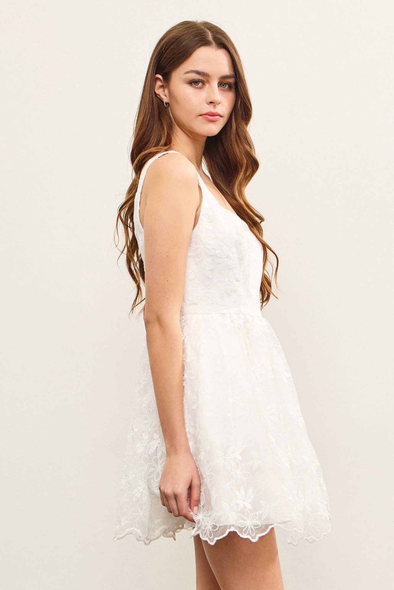 SQUARE NECK FLORAL ORGANZA SLEEVELESS DRESS