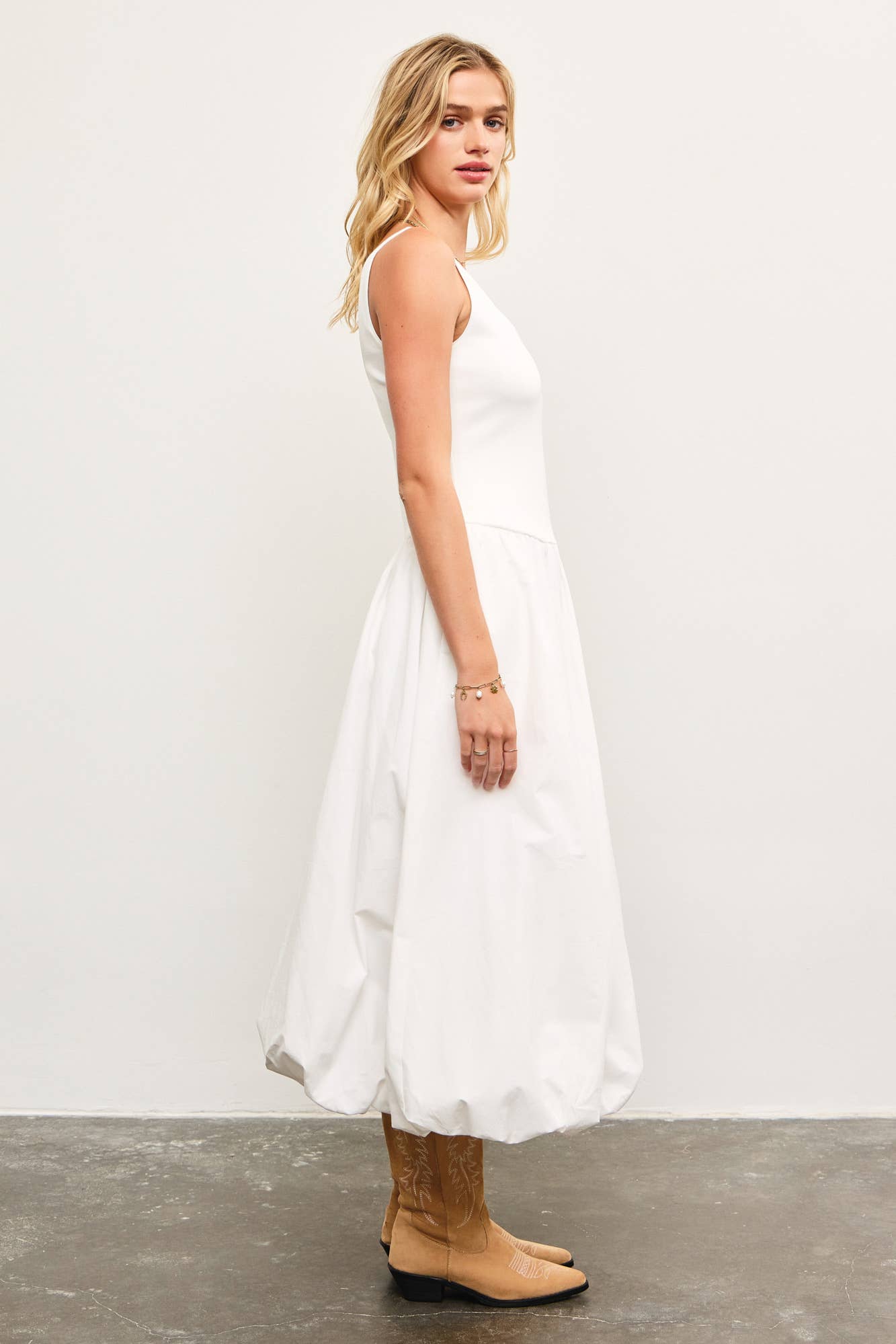 BALLOON HEM SLEEVELESS MIDI DRESS