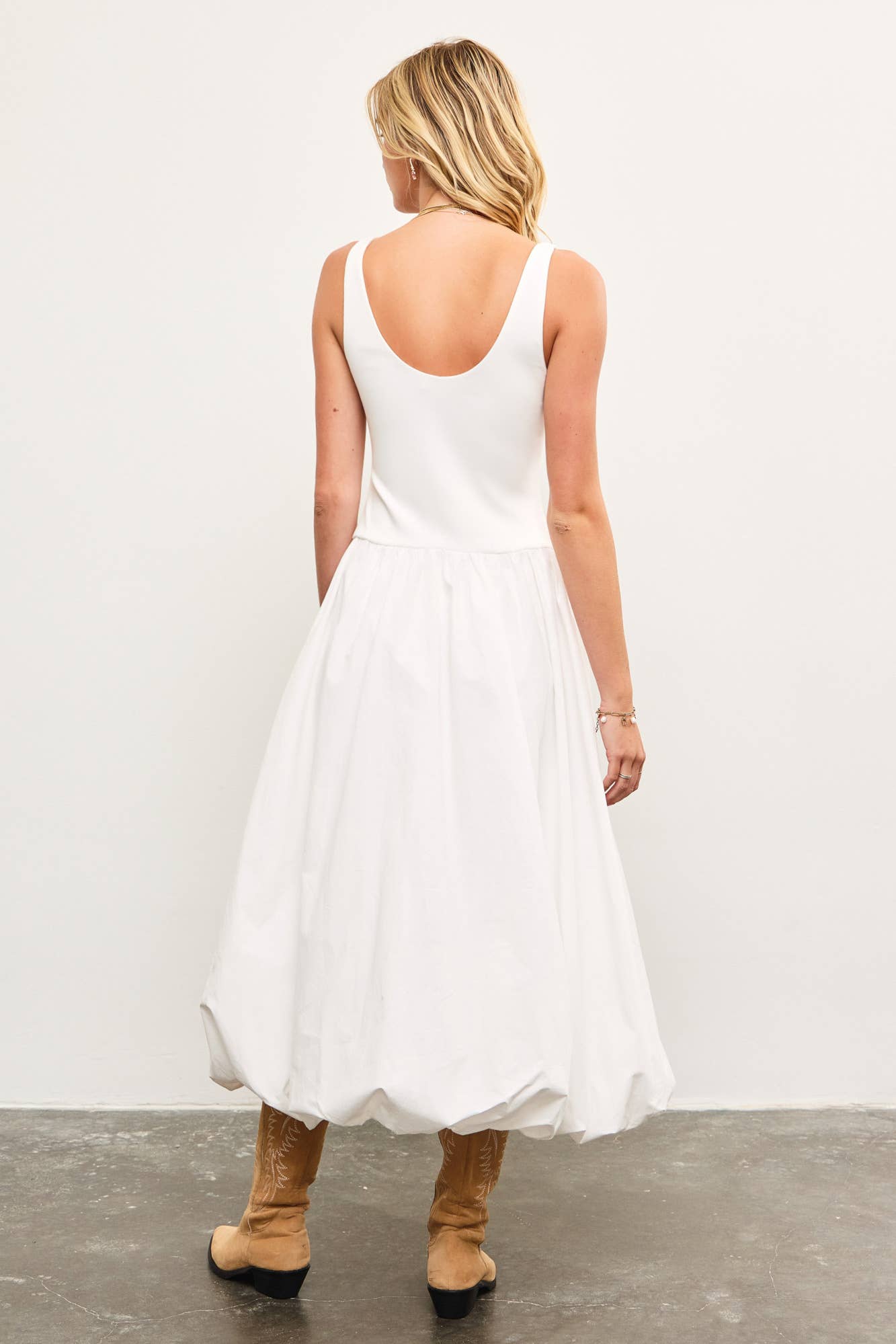 BALLOON HEM SLEEVELESS MIDI DRESS