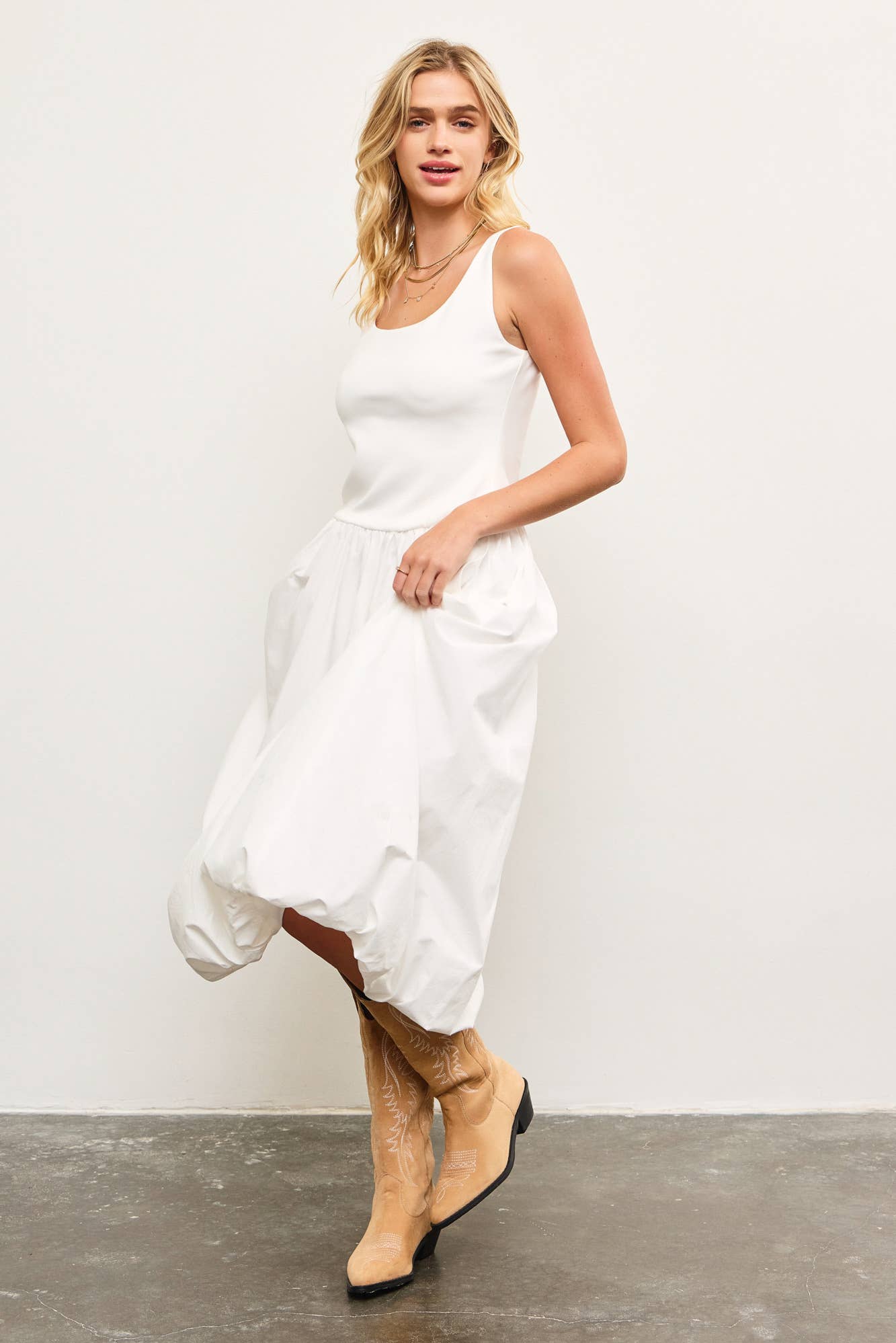 BALLOON HEM SLEEVELESS MIDI DRESS