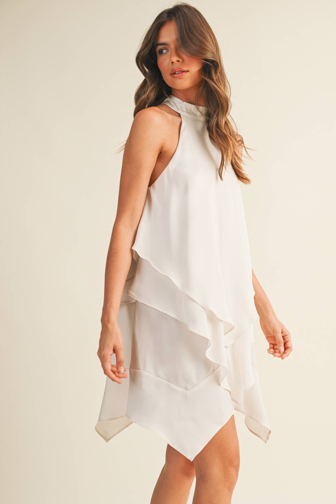 RUFFLE LAYER HALTER NECK DRESS