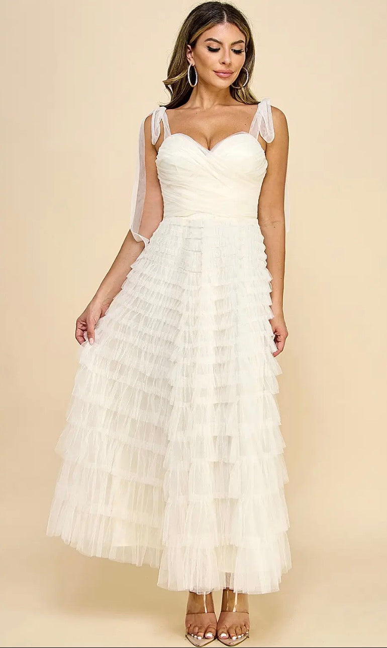 Cream Ruffle Midi