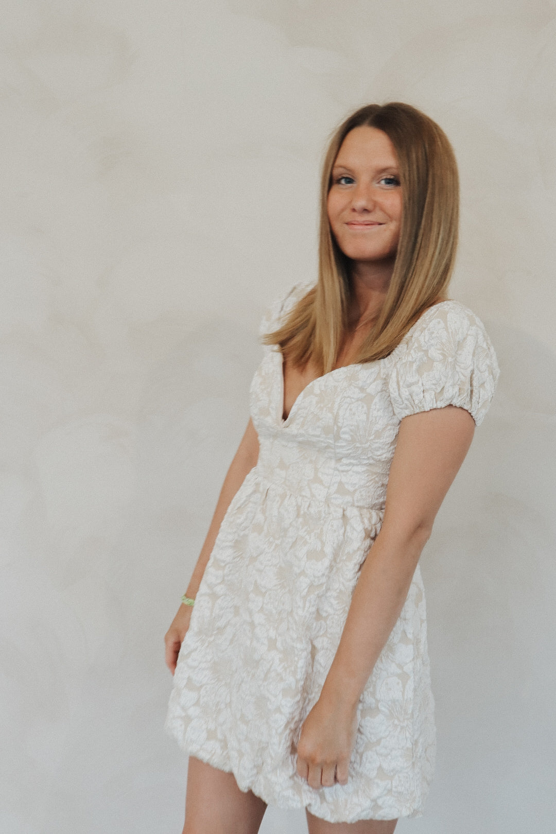Avery Jacquard Puff Sleeve Mini Dress