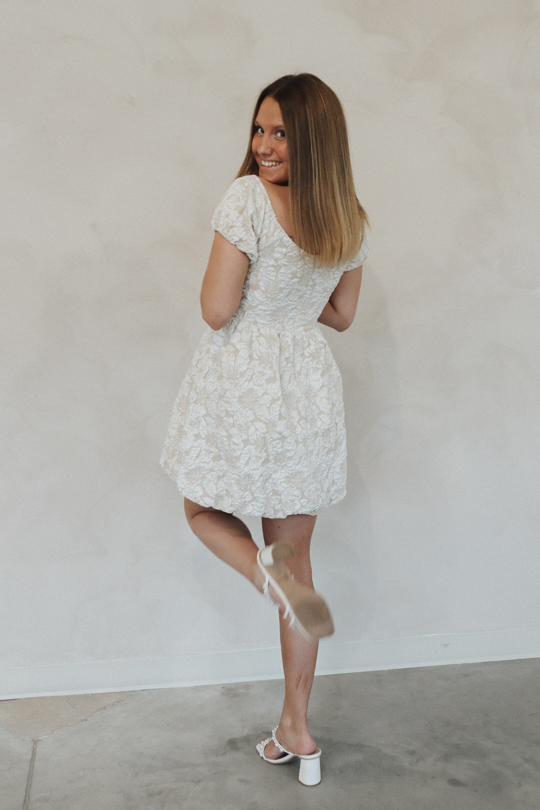 Avery Jacquard Puff Sleeve Mini Dress