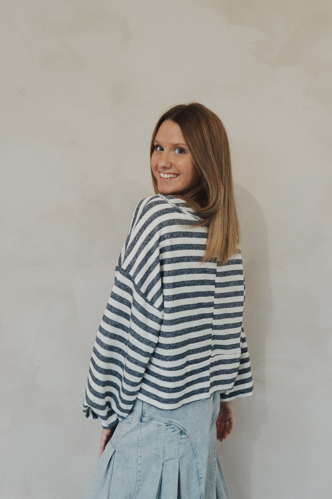 Stripe Henley Oversize Crop Top