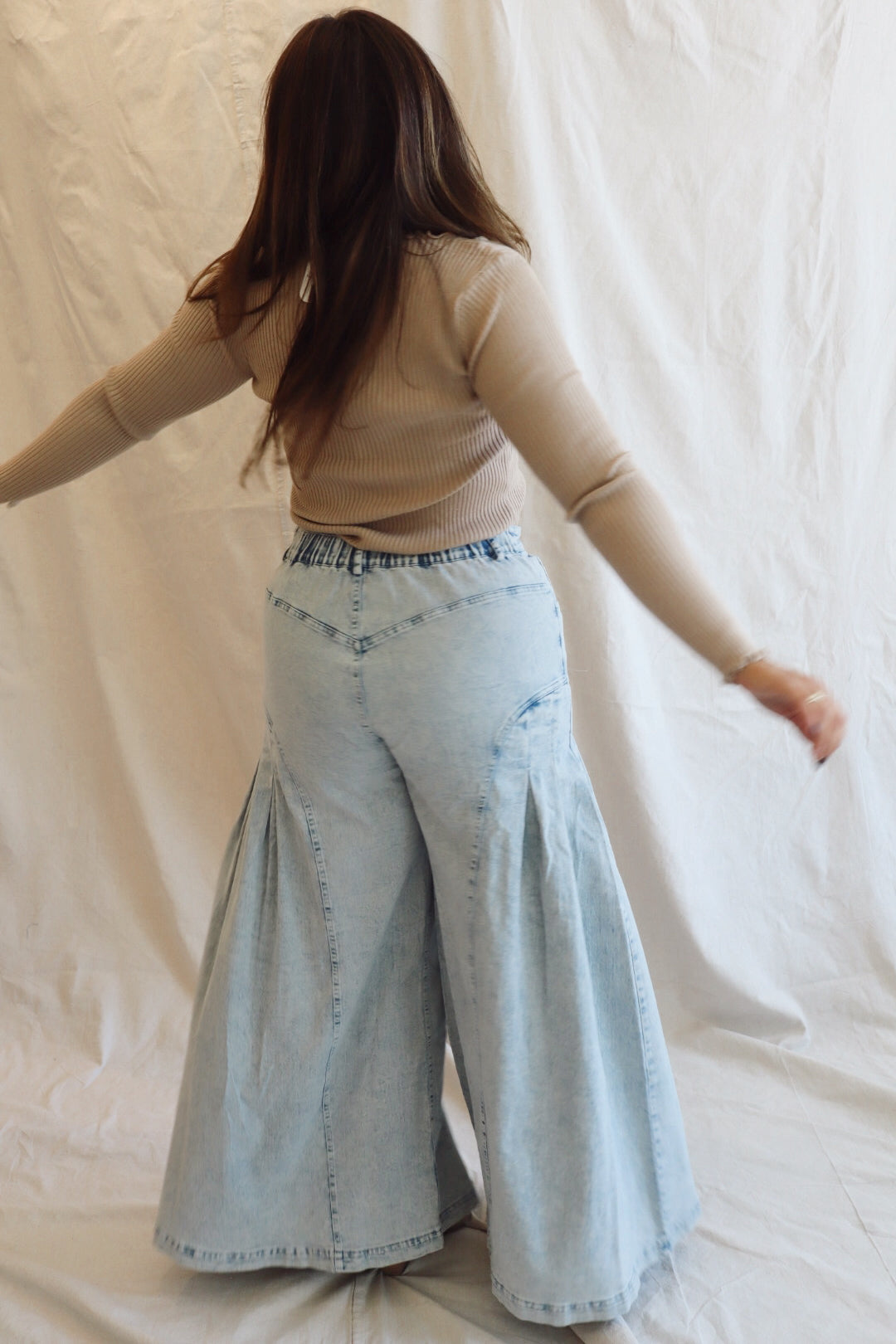 DENIM WIDE LEG FLARED PANTS