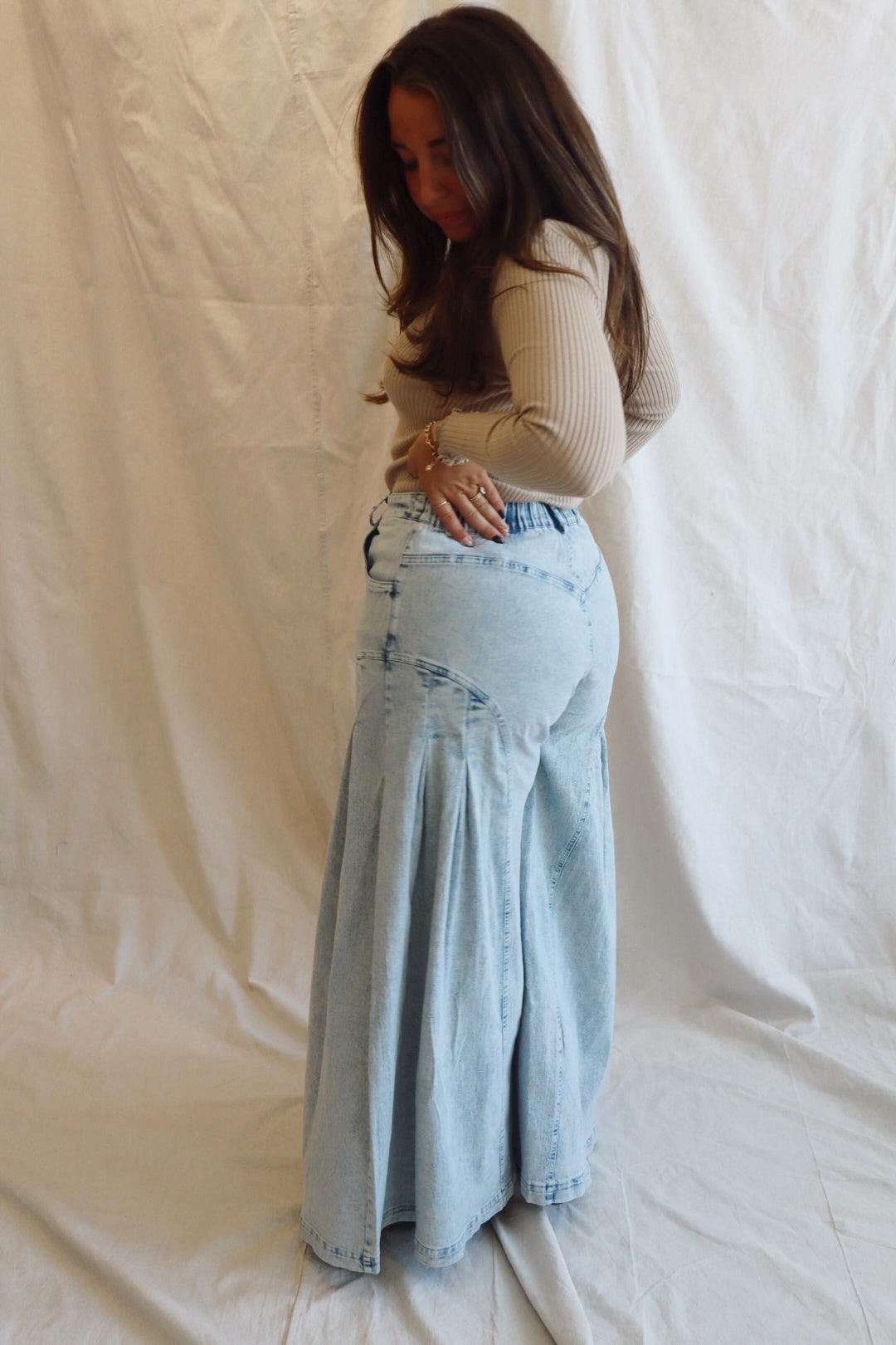 DENIM WIDE LEG FLARED PANTS