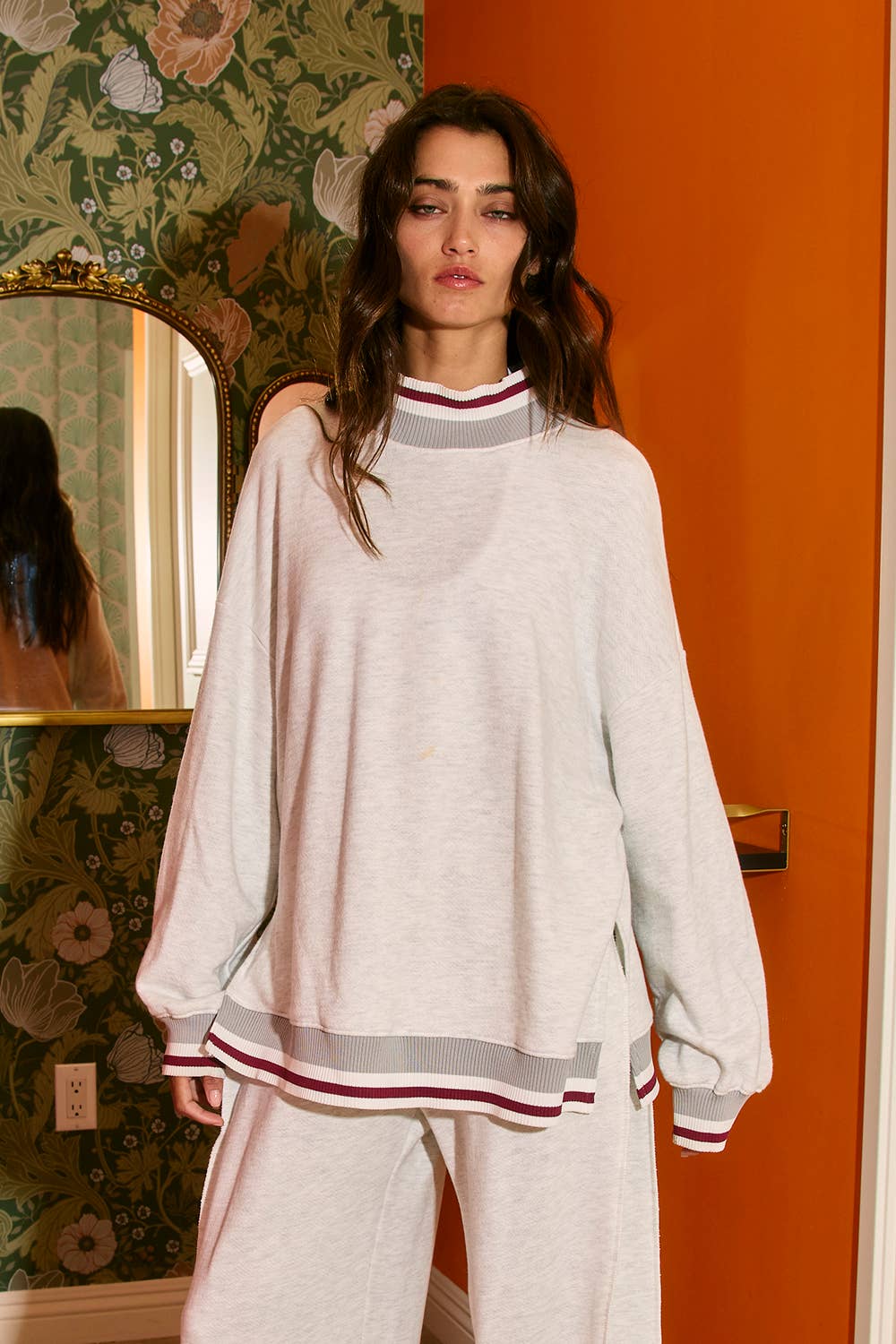 Striped Mock Neck Sweatshirt