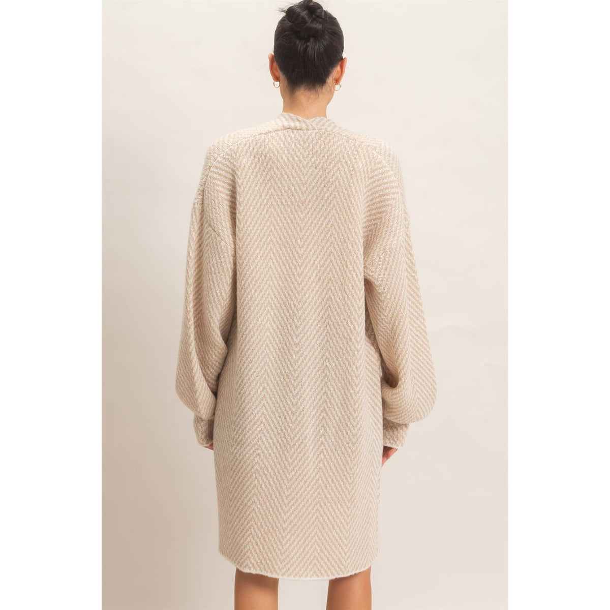 Herringbone Pattern Open-Front Cardigan