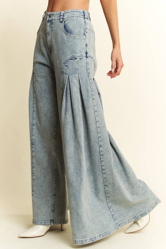 DENIM WIDE LEG FLARED PANTS