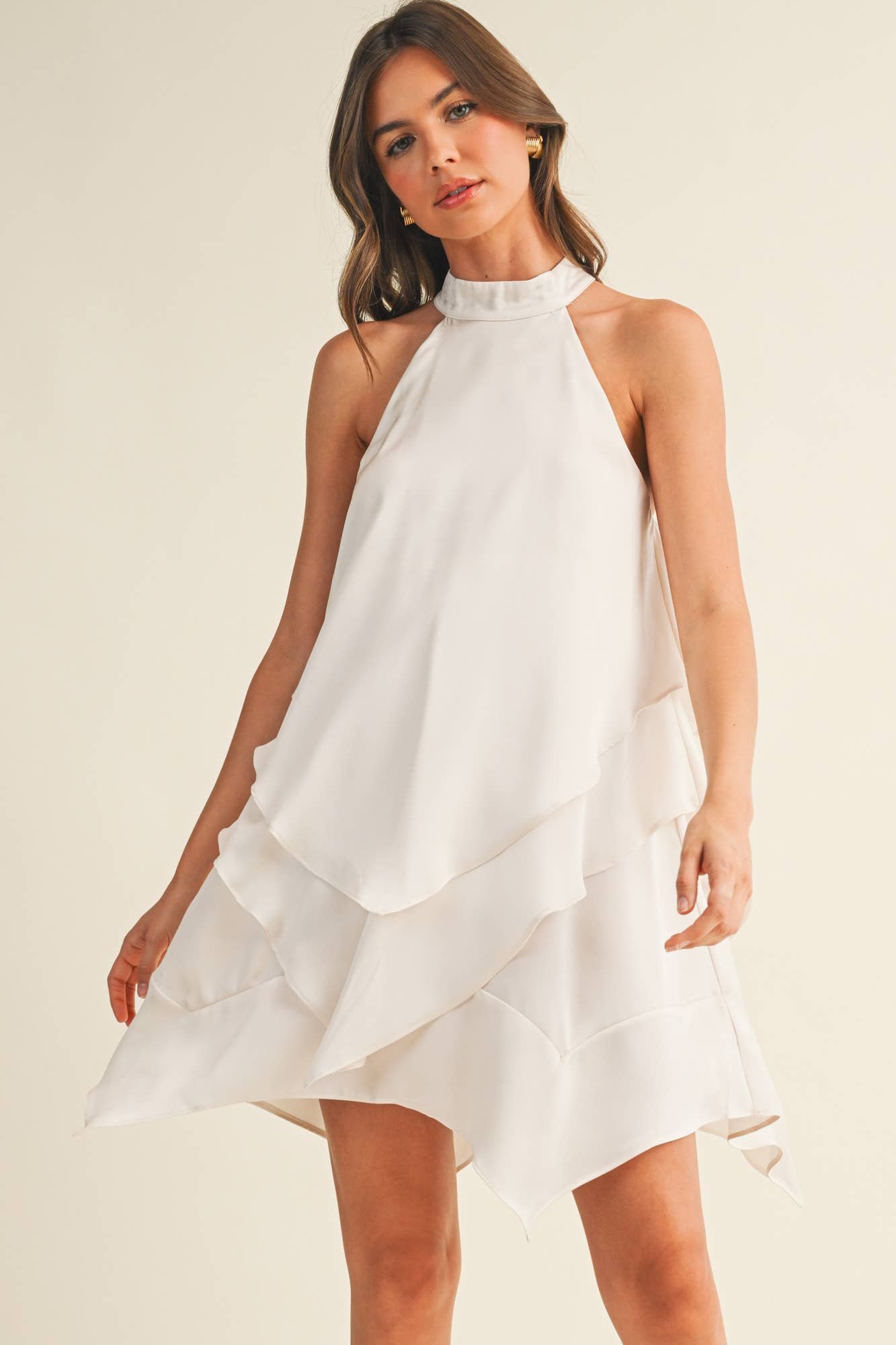 RUFFLE LAYER HALTER NECK DRESS