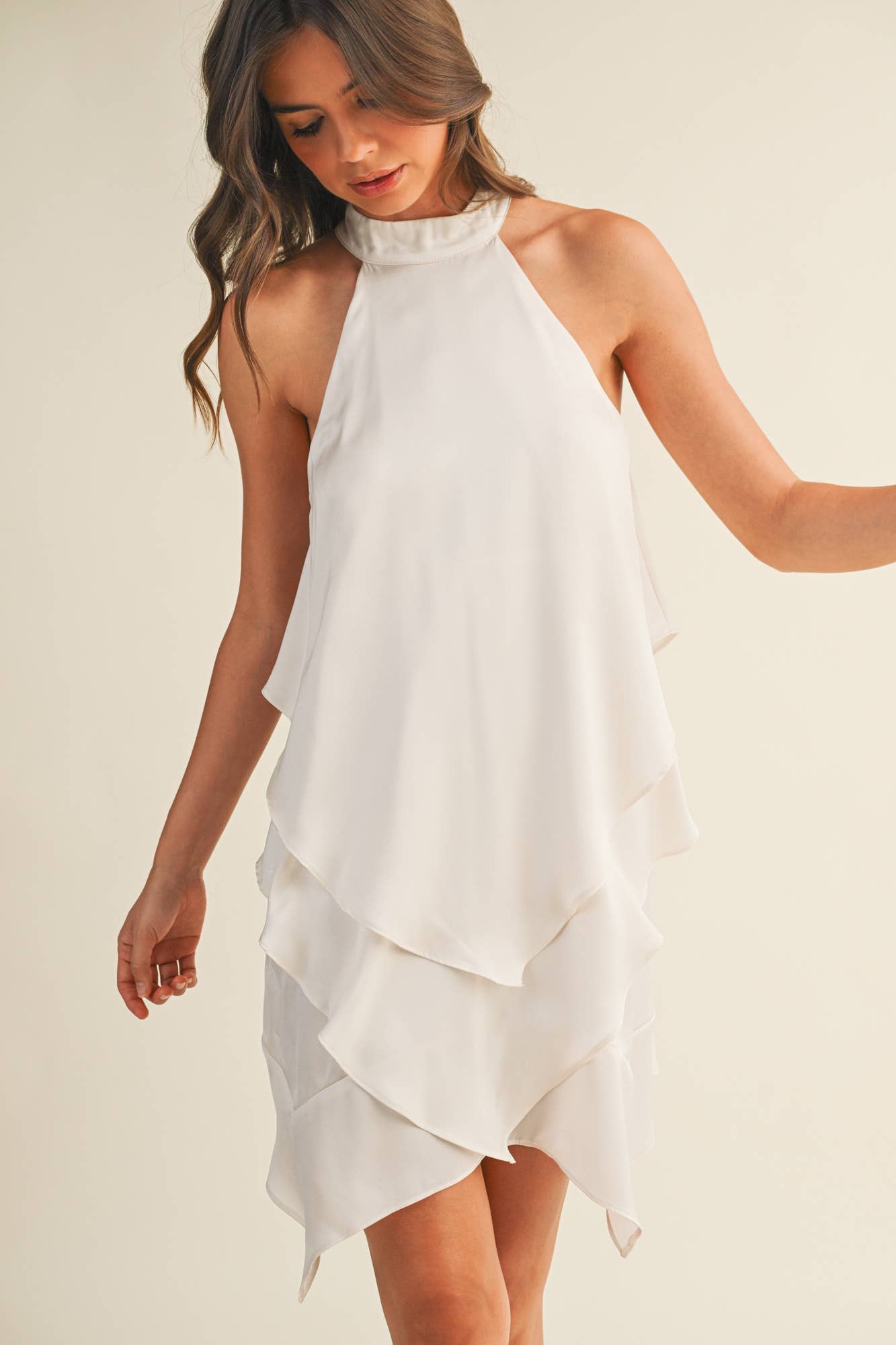 RUFFLE LAYER HALTER NECK DRESS