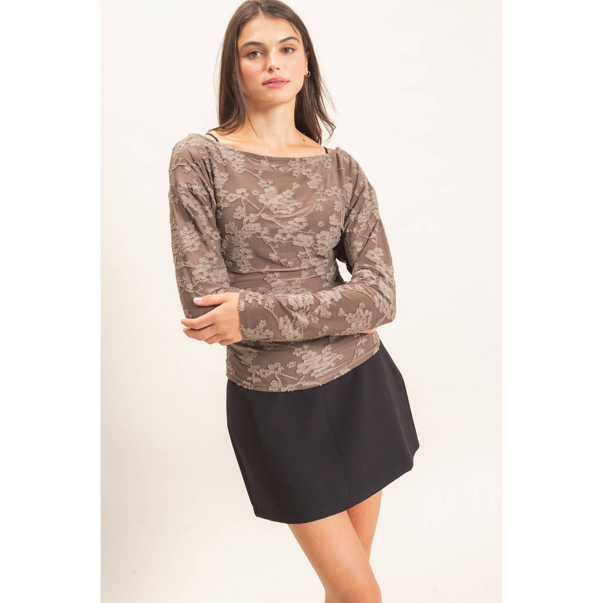 Sheer Lace Boat Neck Top