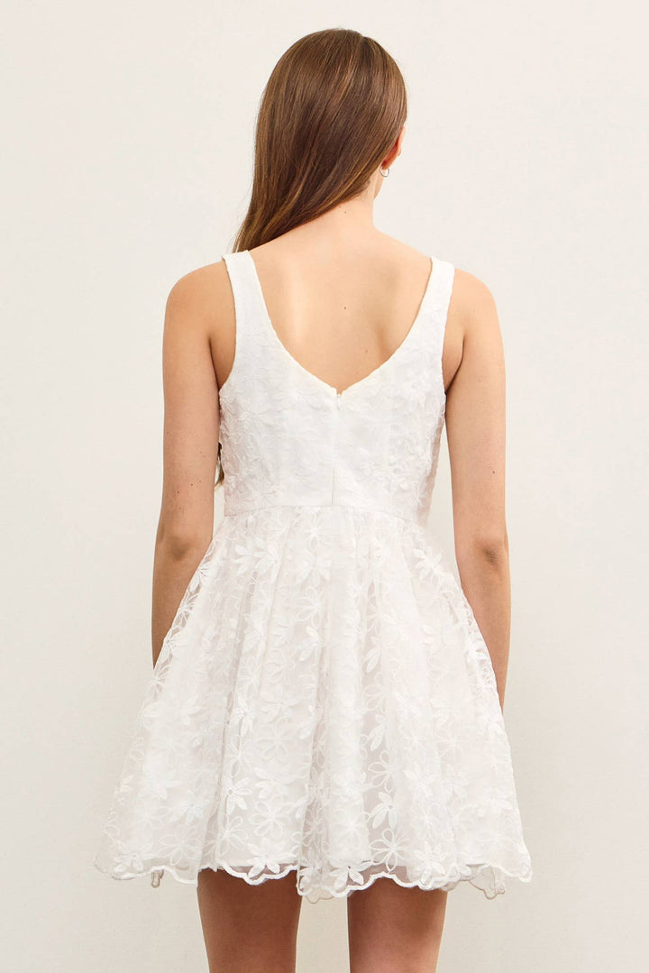 SQUARE NECK FLORAL ORGANZA SLEEVELESS DRESS