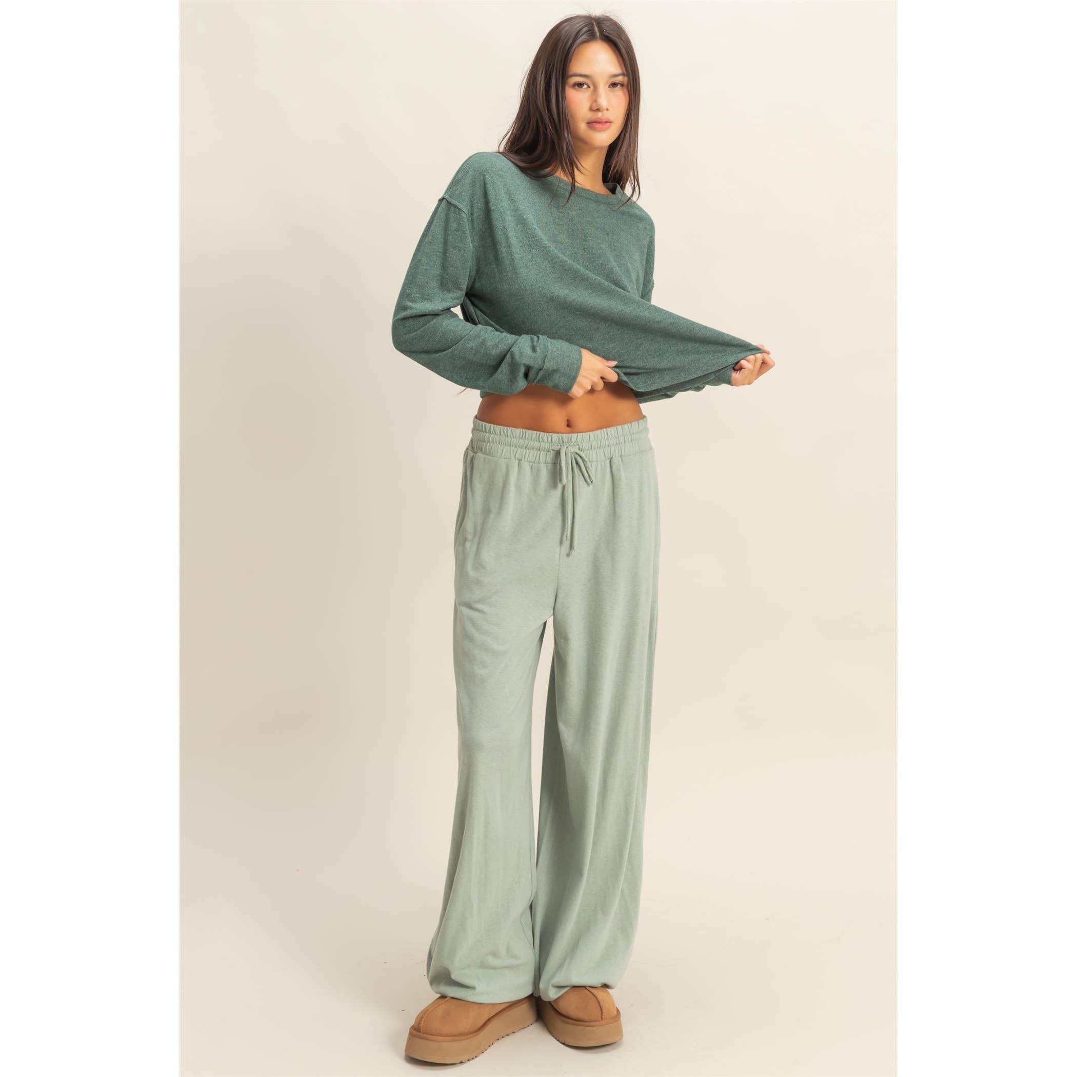High Waist Drawstring Wide Leg Pants