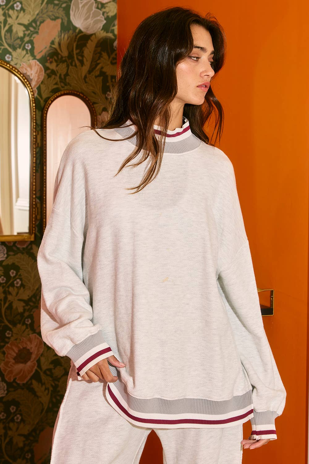 Striped Mock Neck Sweatshirt
