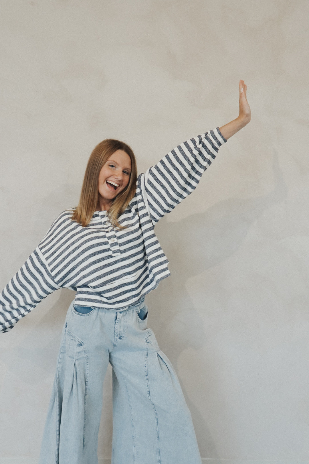 Stripe Henley Oversize Crop Top