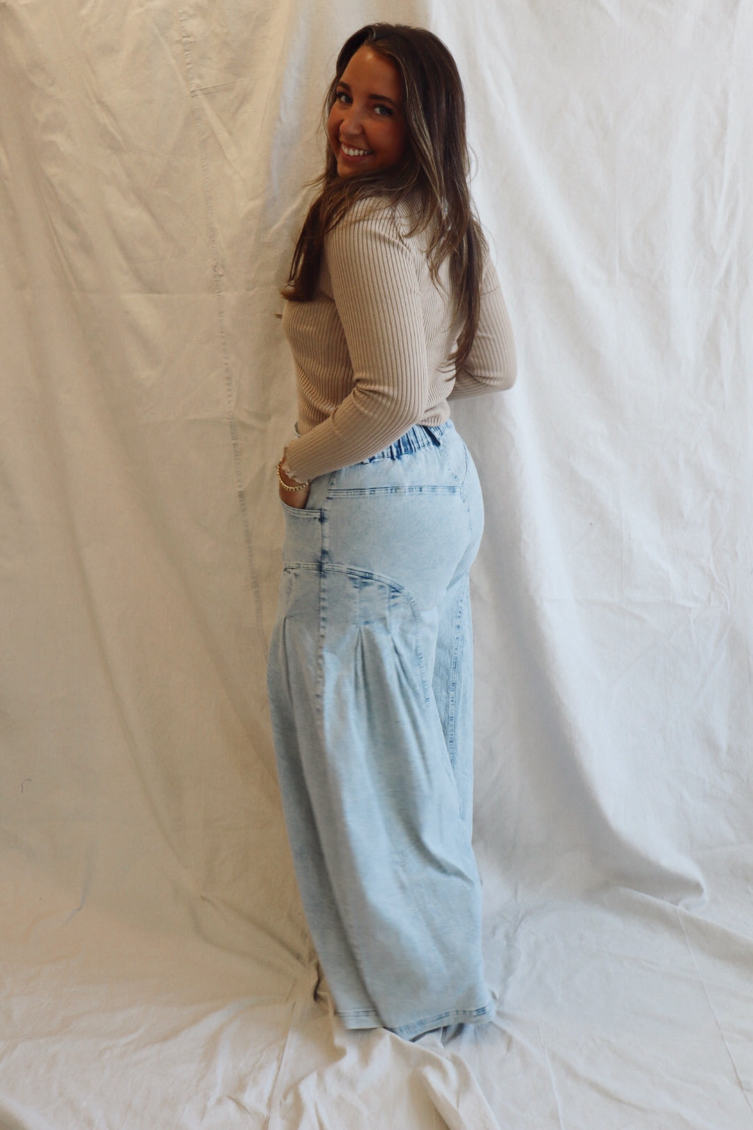 DENIM WIDE LEG FLARED PANTS