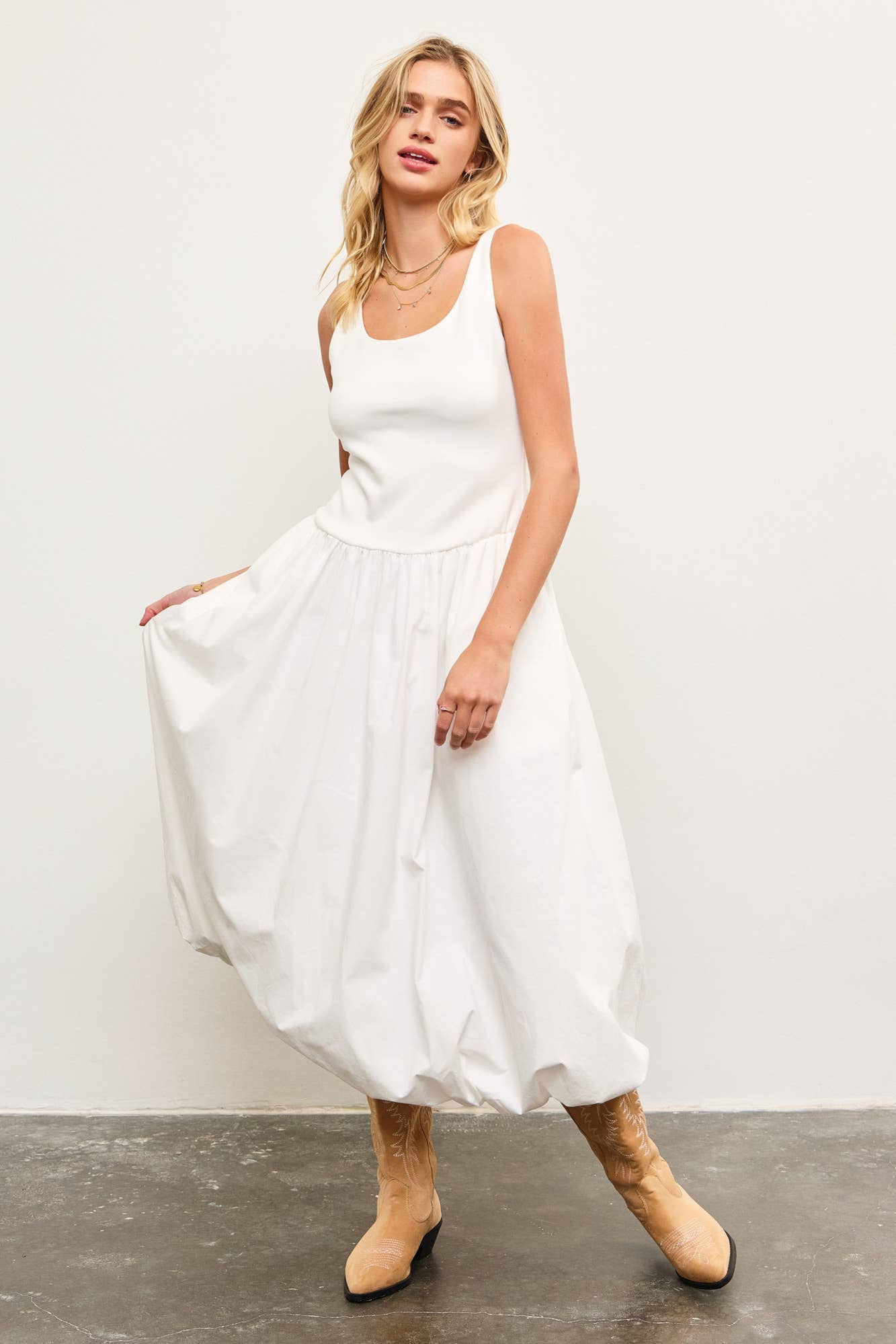 BALLOON HEM SLEEVELESS MIDI DRESS