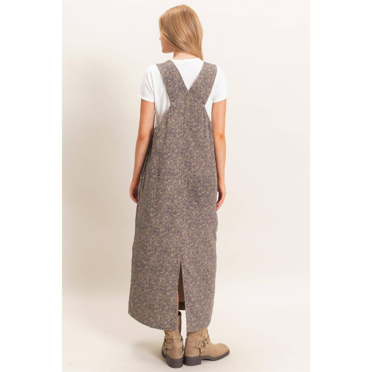 Floral Garment Wash Overall Dress